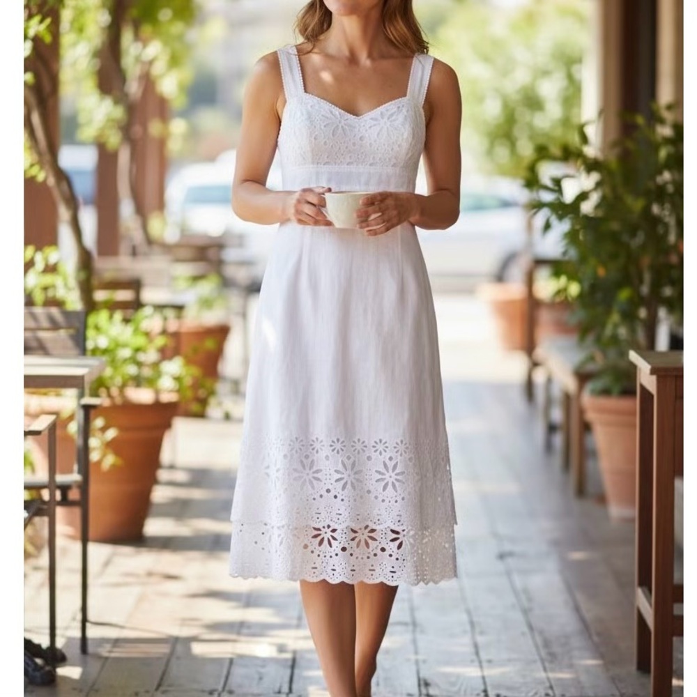 Lilly Pulitzer kinsey white linen eyelet strappy midi dress size 4 cottagecore